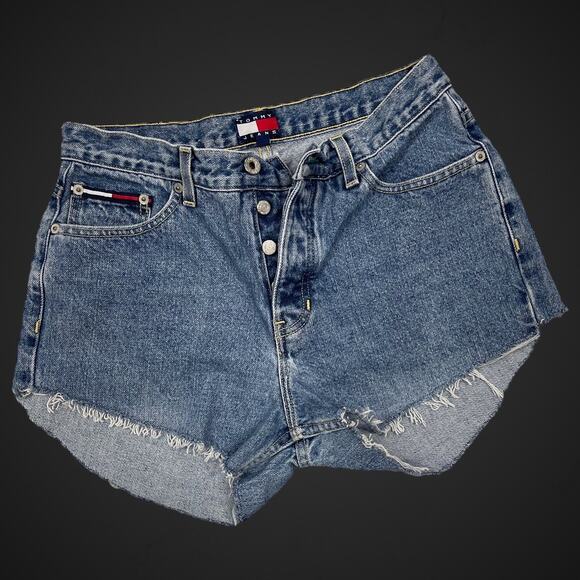 Tommy Jeans Short Shorts Cut Off Button Fly Size 9 Vintage Box Logo - Picture 1 of 6